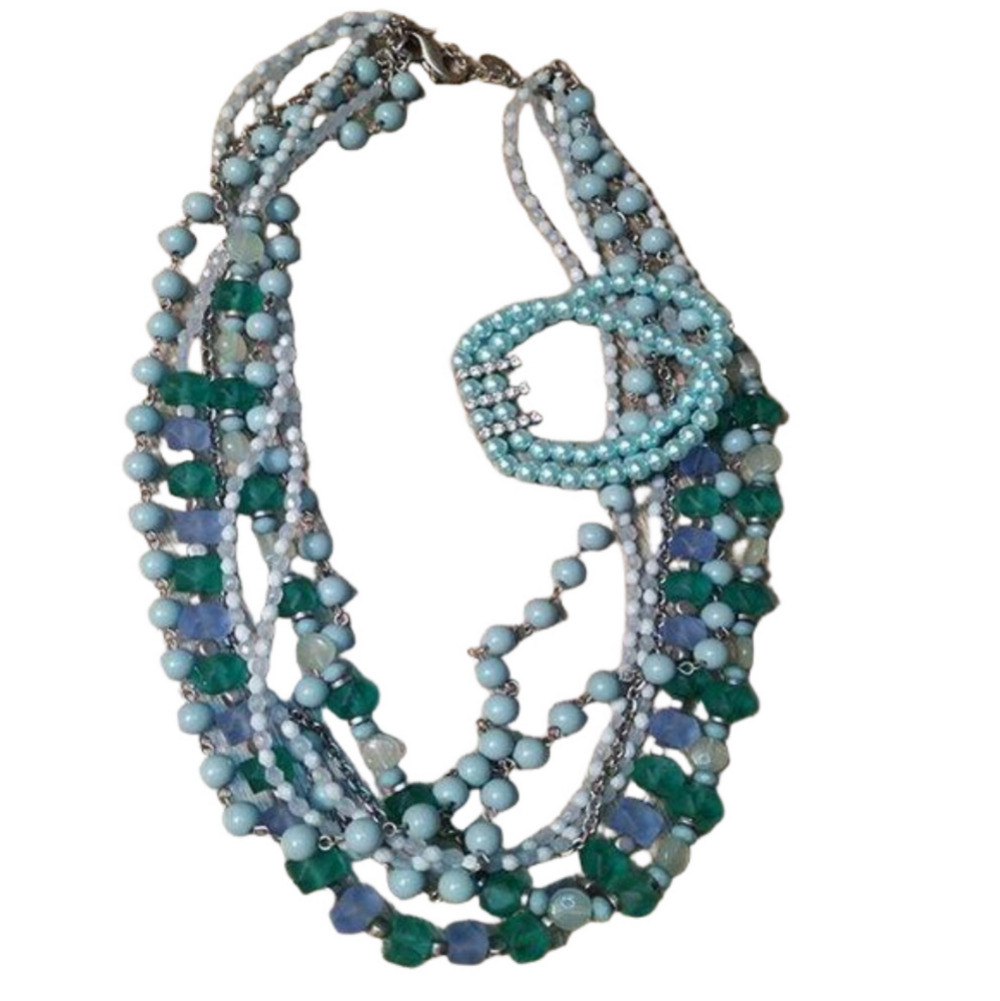 Lia Sophia Multi Strand Sea Glass & Beads Necklace Free Bracelet Seafoam